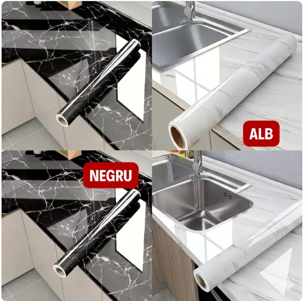 Autocolant de marmura autoadeziv Negru/Alb (3m x 0.6)